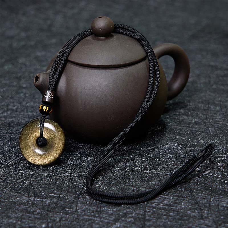 KarmaRipple's Authentic Gold Sheen Obsidian Peace Buckle Strengthen Pendant Necklace p6