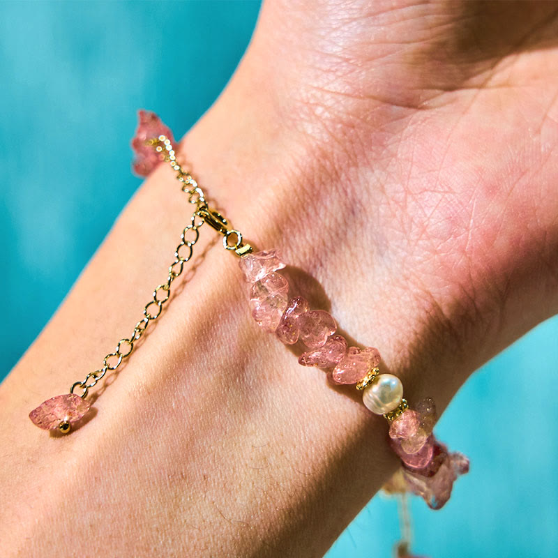 KarmaRipple's Authentic Strawberry Quartz Green Strawberry Quartz Super Seven Gemstone Flower Balancing Bracelet p23