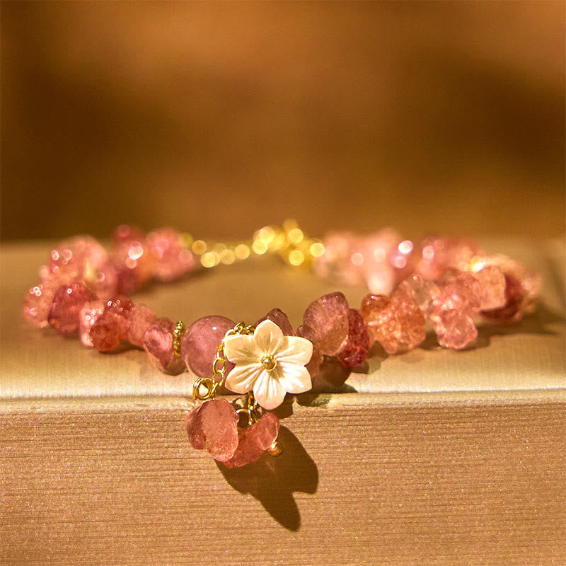 KarmaRipple's Authentic Strawberry Quartz Green Strawberry Quartz Super Seven Gemstone Flower Balancing Bracelet p34