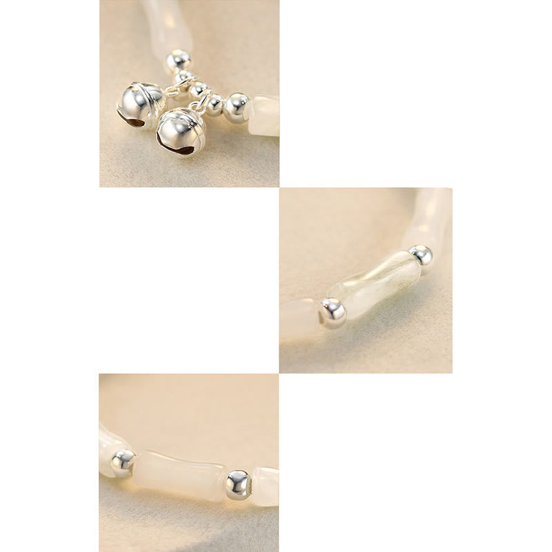 KarmaRipple's 925 Sterling Silver Authentic Ivory Jade Bamboo Bell Talisman Fortune Happiness Bracelet p8