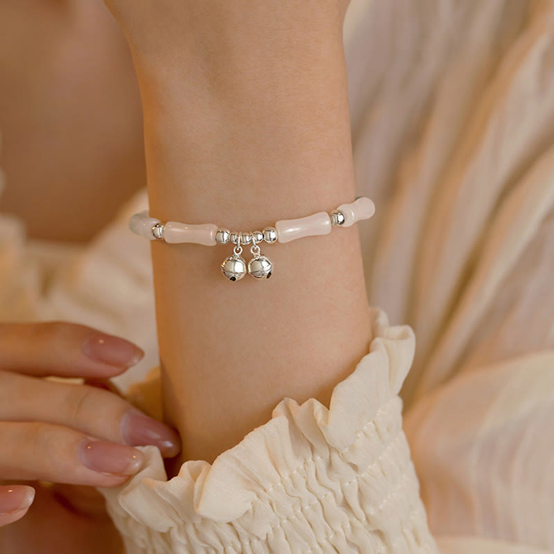 KarmaRipple's 925 Sterling Silver Authentic Ivory Jade Bamboo Bell Talisman Fortune Happiness Bracelet p5