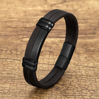 KarmaRipple's Brown Leather Titanium Steel Buckle Balance Bracelet