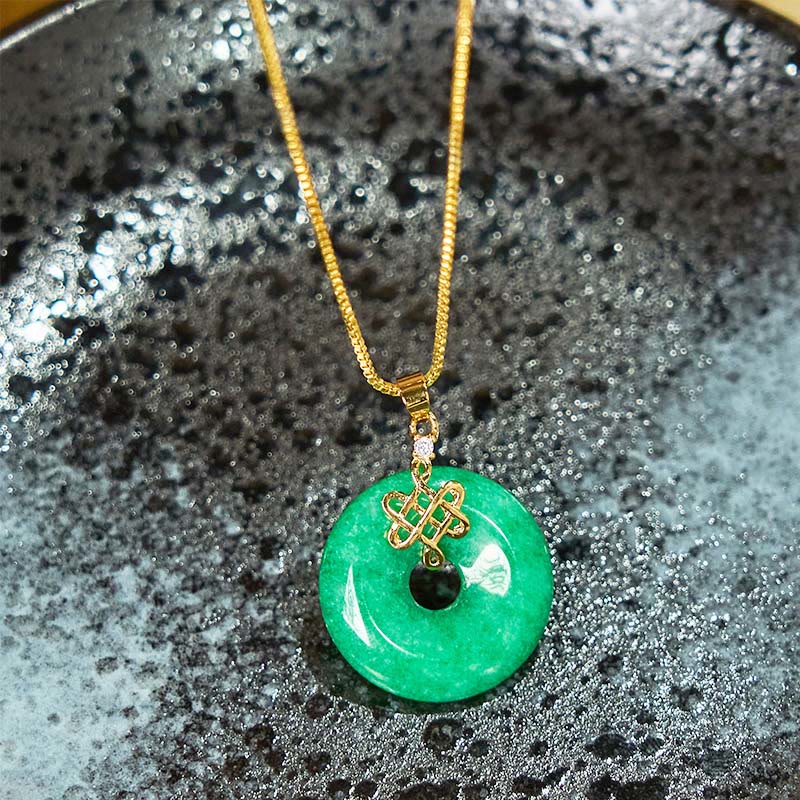 KarmaRipple's Authentic Cyan Jade Peace Buckle Chinese knot Success Pendant Necklace p4