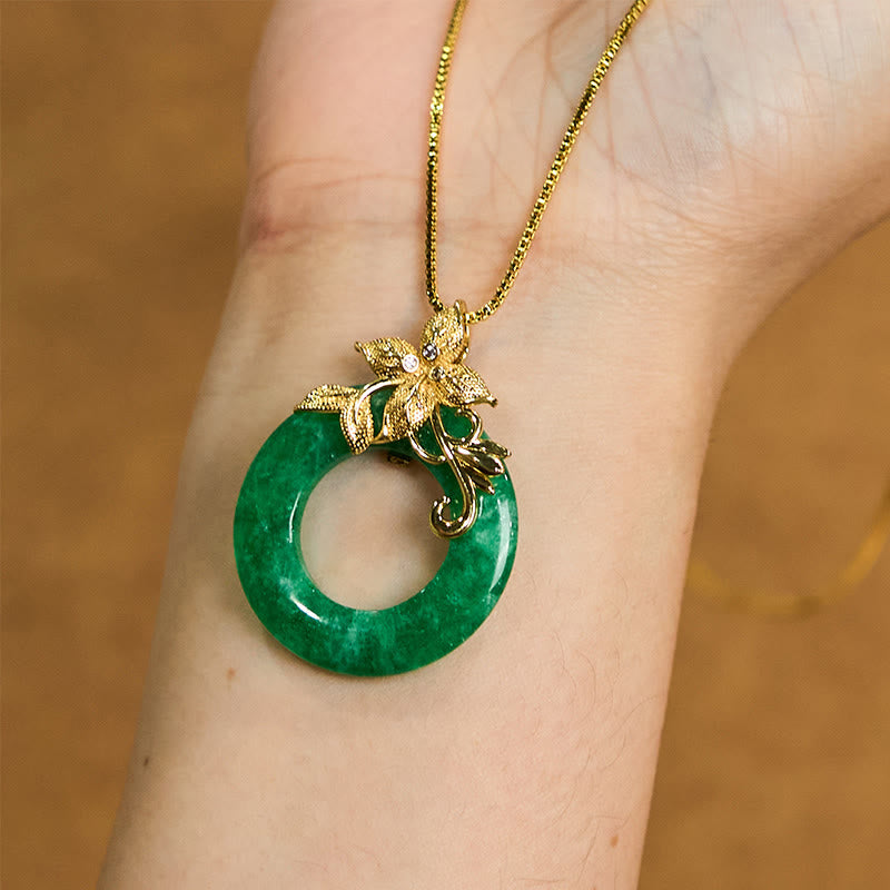 KarmaRipple's Cyan Jade Peace Buckle Alloy Flower Balancing Fortune Pendant Necklace p10