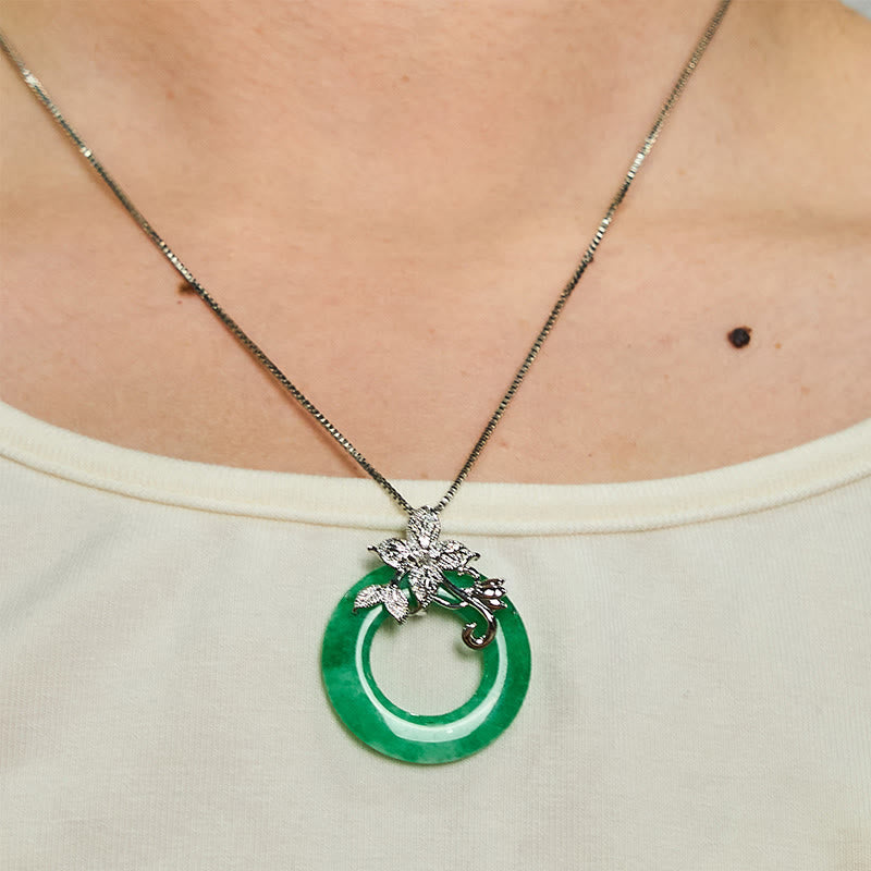 KarmaRipple's Cyan Jade Peace Buckle Alloy Flower Balancing Fortune Pendant Necklace p18