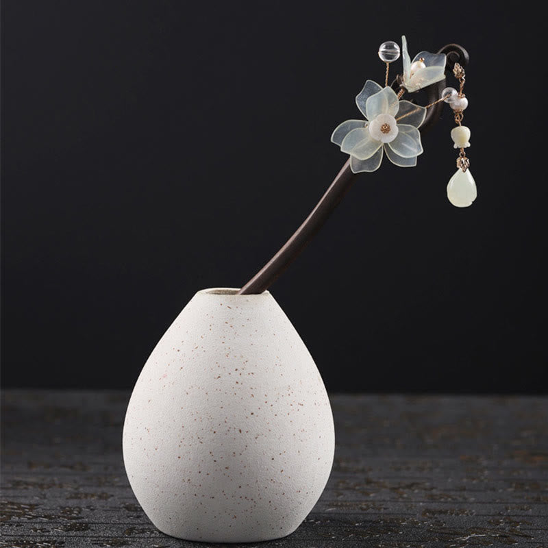 KarmaRipple's Ebony Jade Shell Magnolia Tassel Blessing Hairpin p2