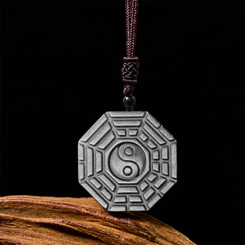 KarmaRipple's Silver Sheen Obsidian Bagua Yin Yang Symbol Protection Pendant Necklace p2