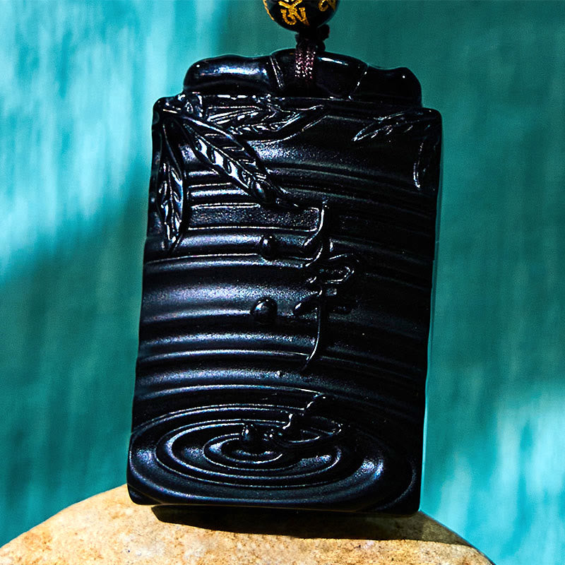 KarmaRipple's Authentic Black Obsidian Bamboo Fulfillment Pendant Necklace p13