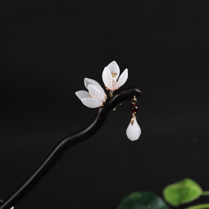 KarmaRipple's Ebony Magnolia Flower Petals Blessing Hairpin p4