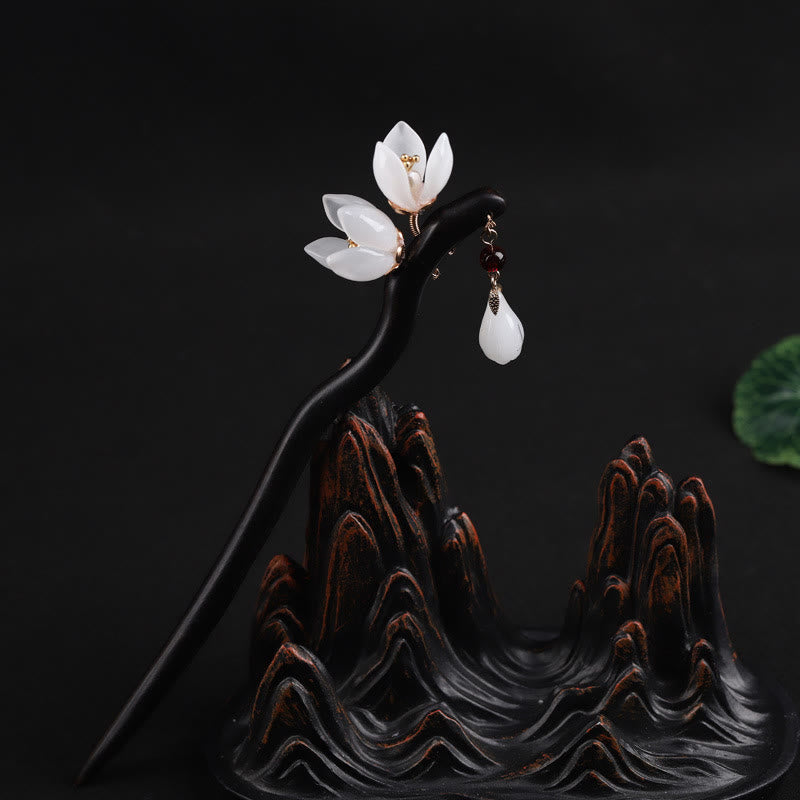 KarmaRipple's Ebony Magnolia Flower Petals Blessing Hairpin p3