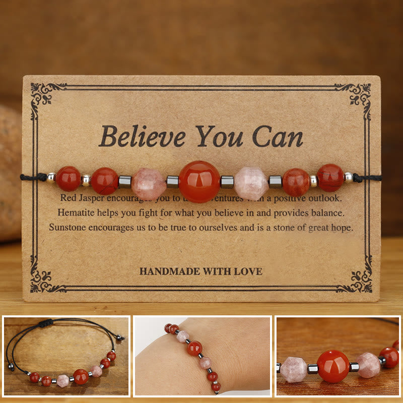 KarmaRipple's Believe You Can Carnelian Red Jasper Hematite Sun Stone'sitive Bracelet p1