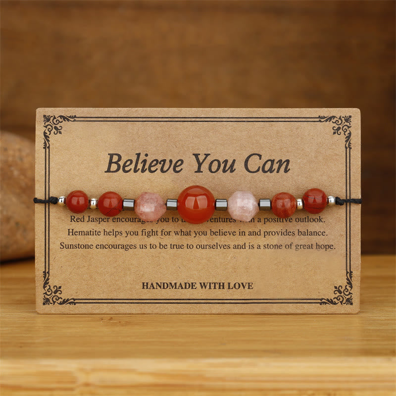 KarmaRipple's Believe You Can Carnelian Red Jasper Hematite Sun Stone'sitive Bracelet p2