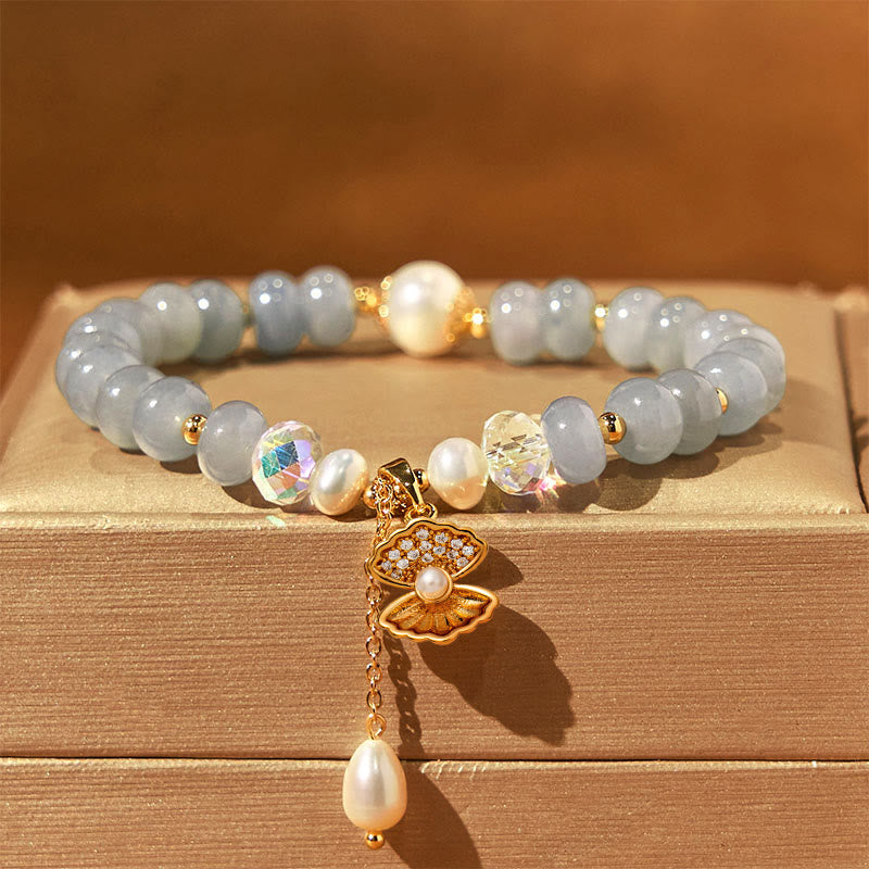 KarmaRipple's Authentic Aquamarine Pearl Shell Balancing Bead Bracelet p8