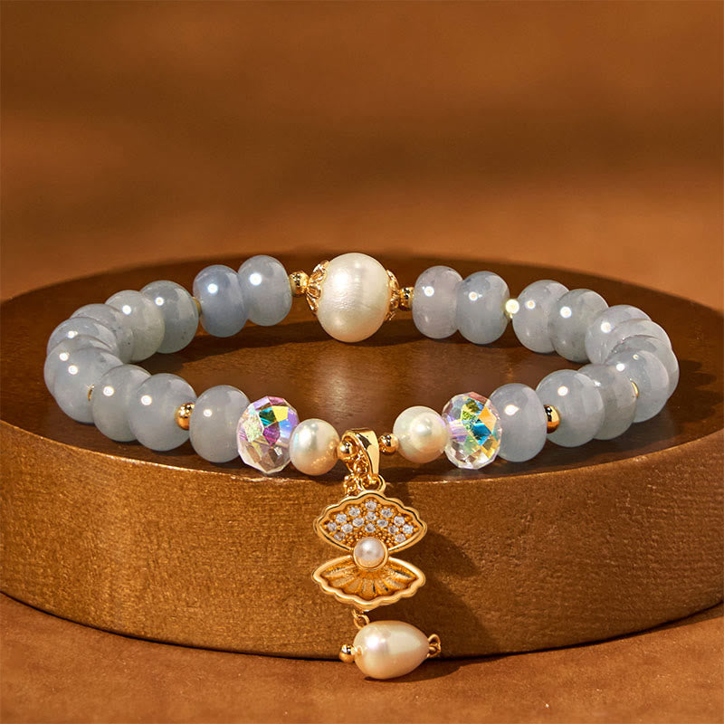 KarmaRipple's Authentic Aquamarine Pearl Shell Balancing Bead Bracelet p5