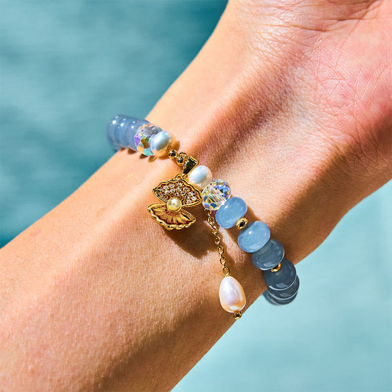 KarmaRipple's Authentic Aquamarine Pearl Shell Balancing Bead Bracelet p2