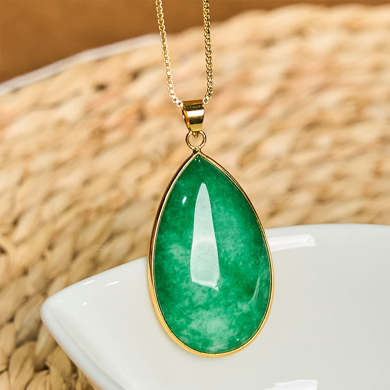 KarmaRipple's Green Jade Water Drop Pattern Abundance Pendant Necklace p2