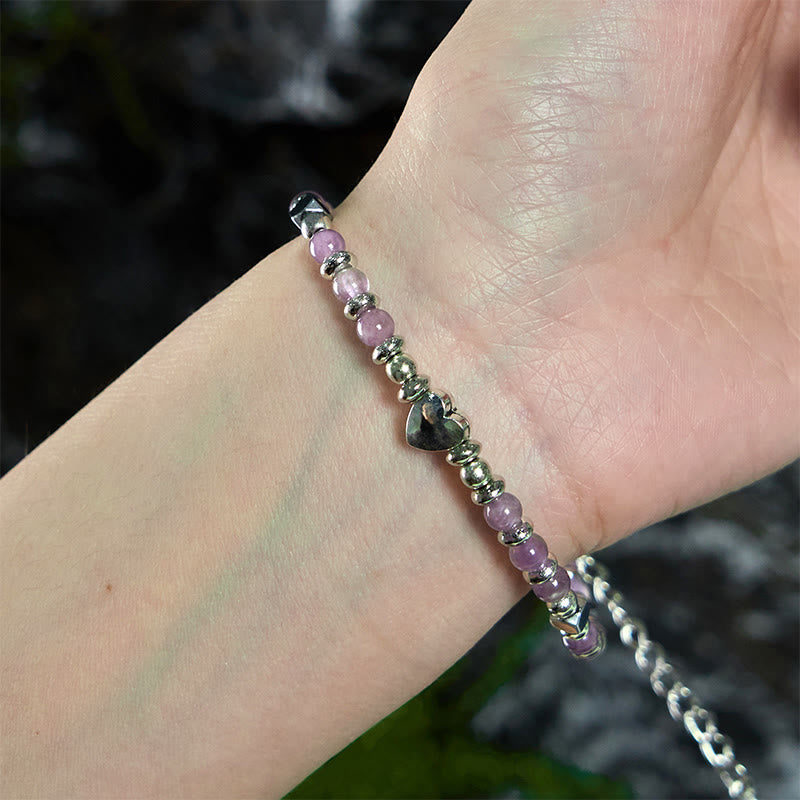 KarmaRipple's Authentic Stone Amazonite Amethyst Lazurite Rose Quartz Heart Positive Balance Bracelet p15