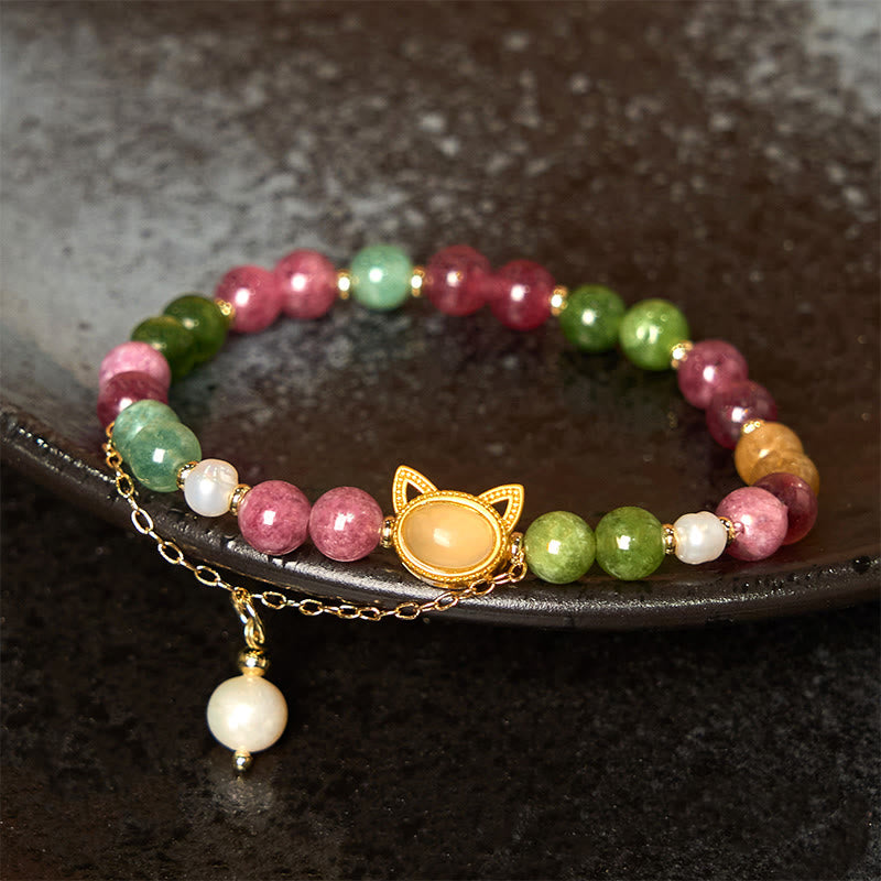 KarmaRipple's Colorful Tourmaline Fortunate Cat Positive Bracelet p18
