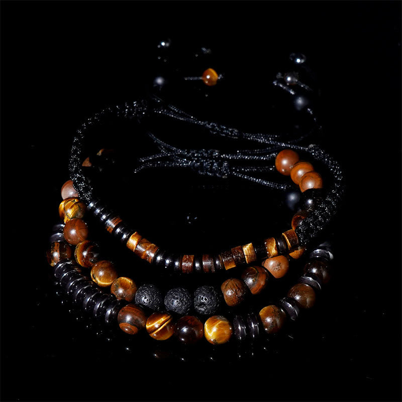 KarmaRipple's 3Pcs Tiger Eye Lava Rock Protection Bracelet Set p10
