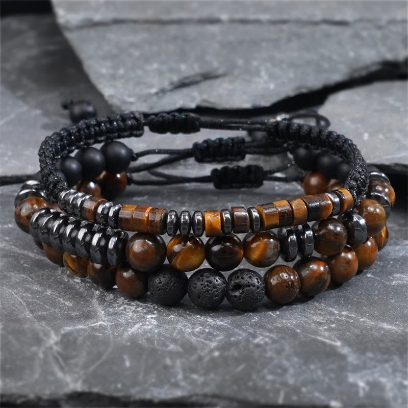 KarmaRipple's 3Pcs Tiger Eye Lava Rock Protection Bracelet Set p2
