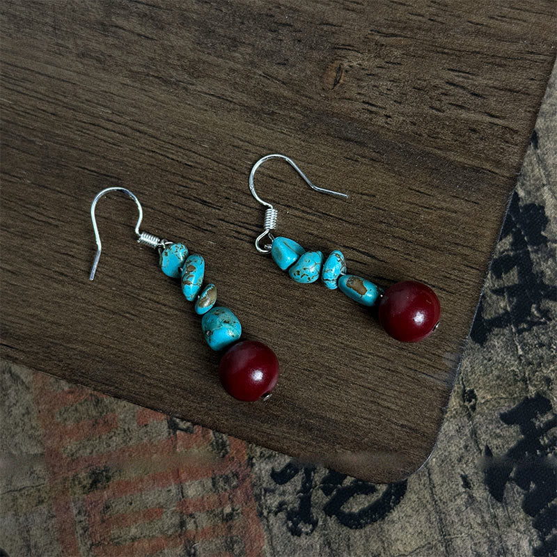 KarmaRipple's Tibetan 925 Sterling Silver Turquoise Cinnabar beads Protection Earrings p2