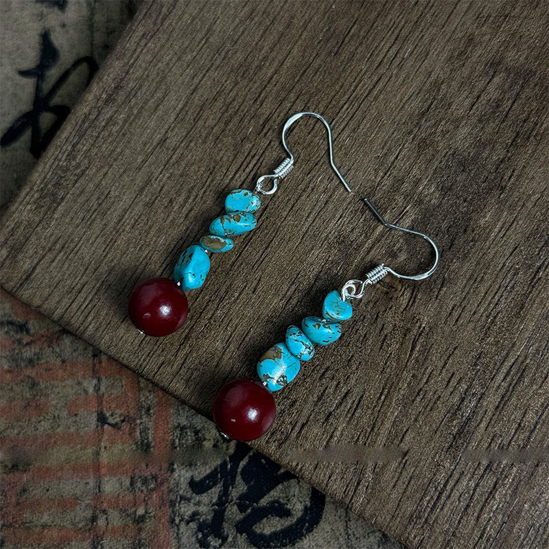 KarmaRipple's Tibetan 925 Sterling Silver Turquoise Cinnabar beads Protection Earrings p3