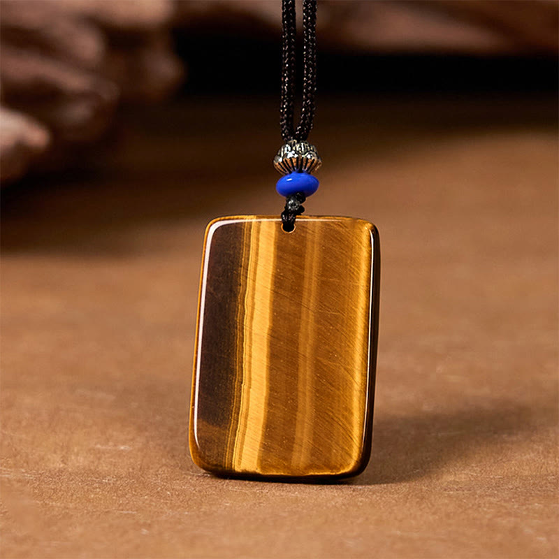 KarmaRipple's Authentic Tiger Eye Square Tiger Pattern Protection Rope Pendant Necklace p7