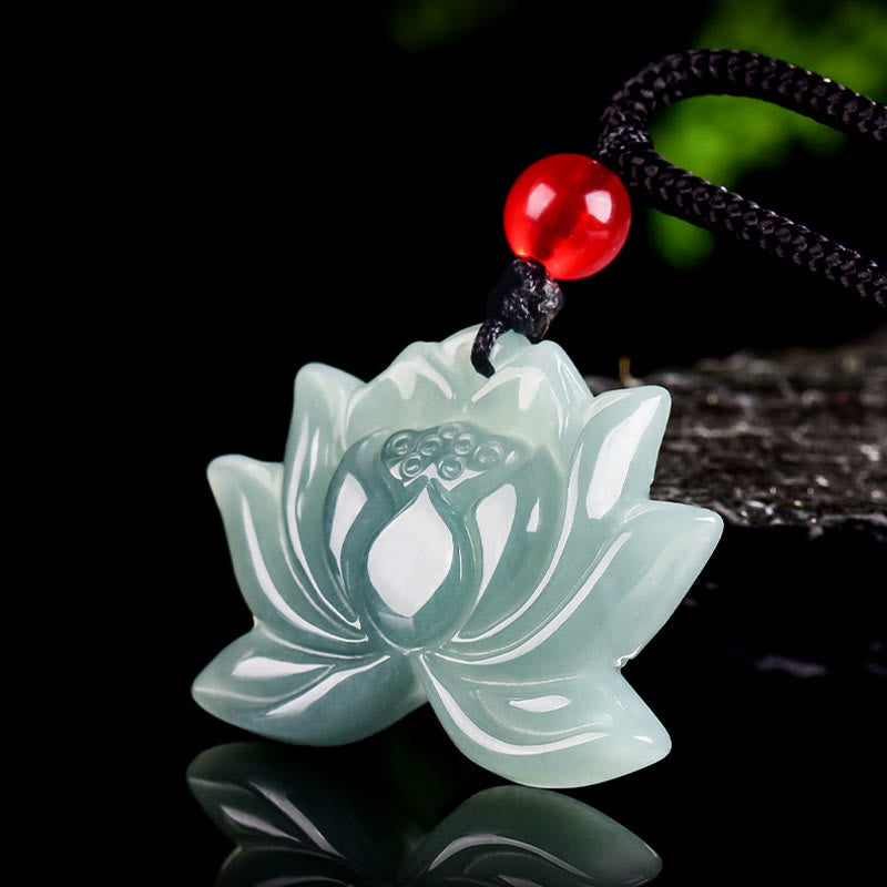 KarmaRipple's Lotus Flower Pattern Carved Jade Prosperity Pendant Necklace p2