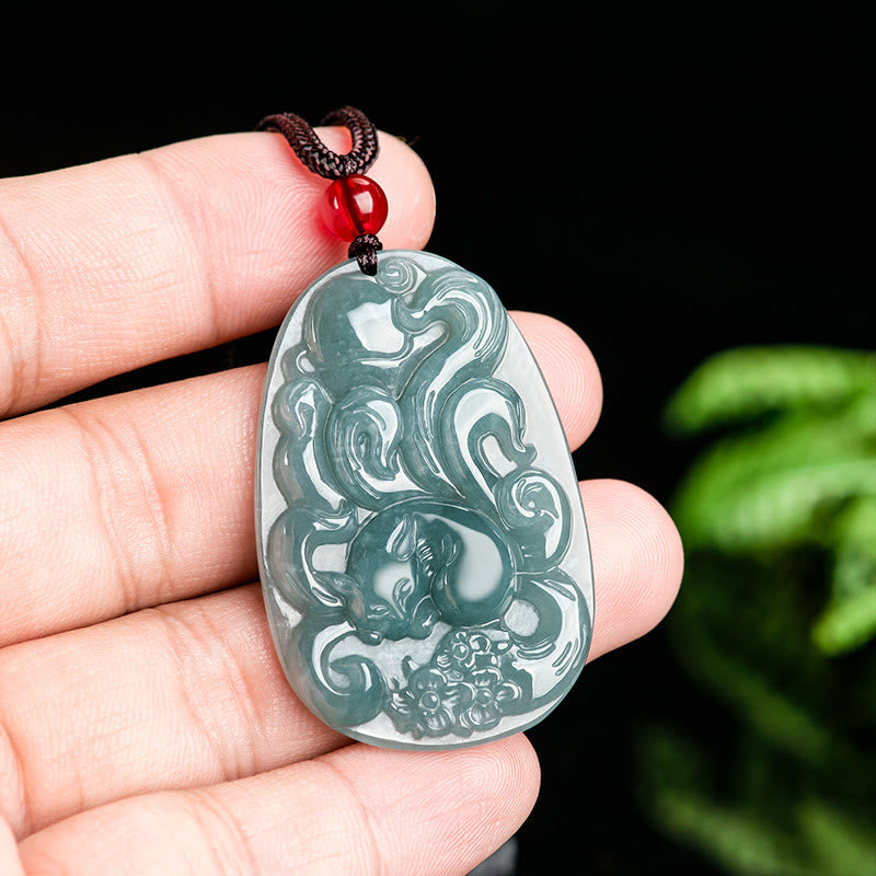 KarmaRipple's Authentic Green Jade Nine Tailed Fox Flowers Fortune Pendant Necklace p9