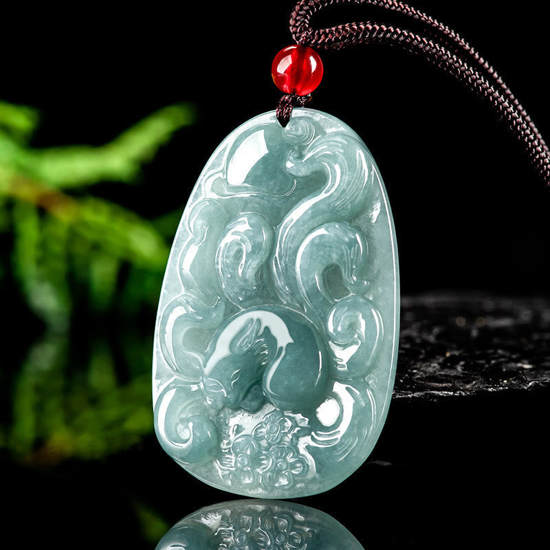 KarmaRipple's Authentic Green Jade Nine Tailed Fox Flowers Fortune Pendant Necklace p2
