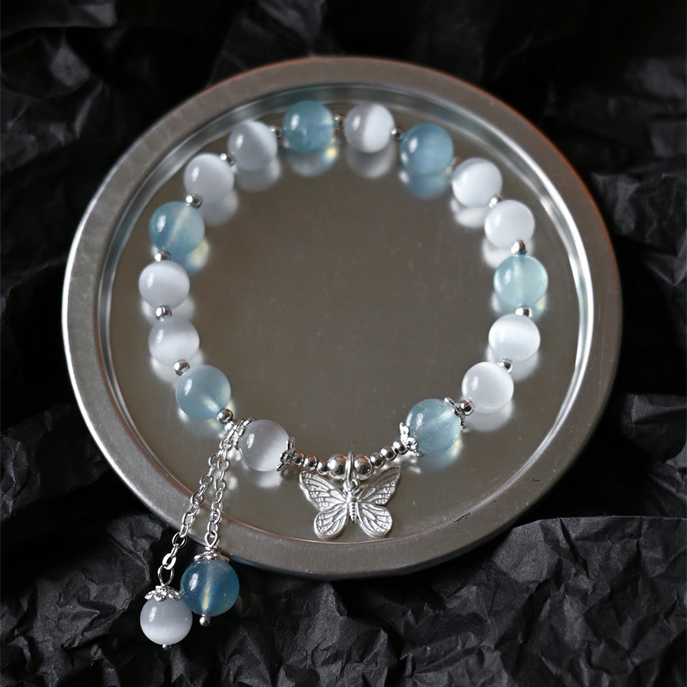 KarmaRipple's Cat's Eye Aquamarine Butterfly Talisman Support Bracelet p1