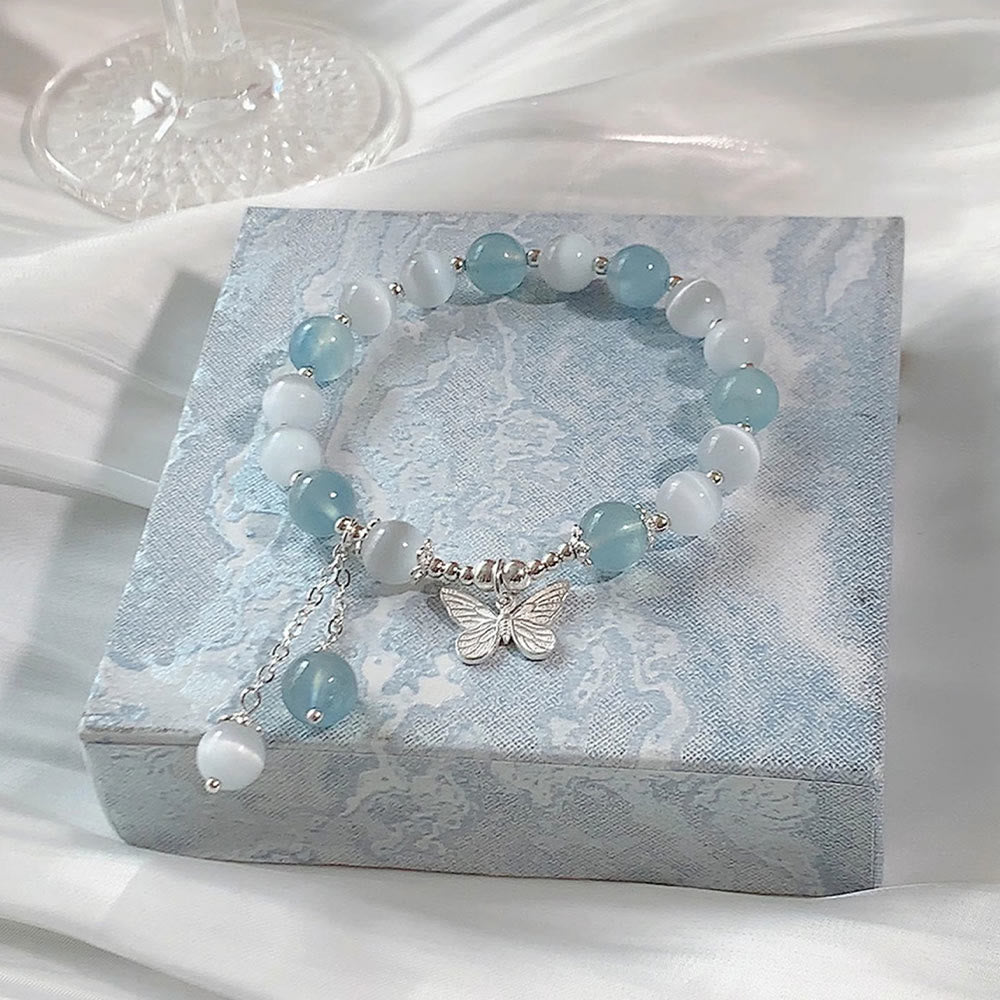 KarmaRipple's Cat's Eye Aquamarine Butterfly Talisman Support Bracelet p4