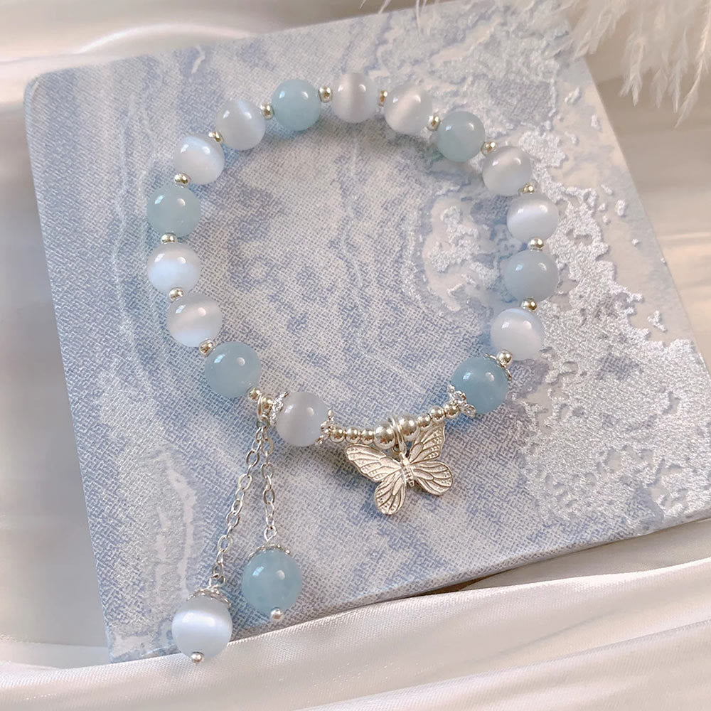 KarmaRipple's Cat's Eye Aquamarine Butterfly Talisman Support Bracelet p2