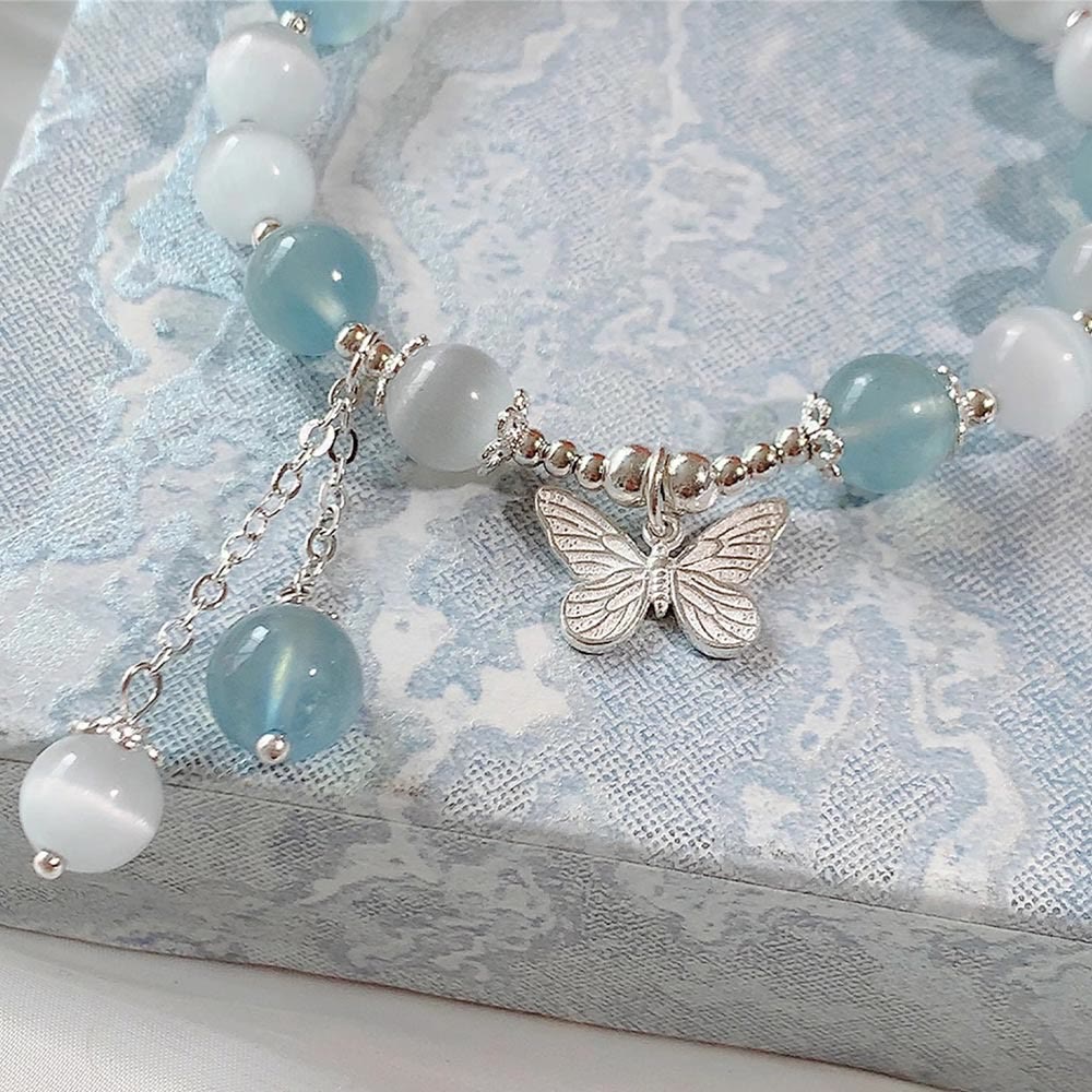 KarmaRipple's Cat's Eye Aquamarine Butterfly Talisman Support Bracelet p13
