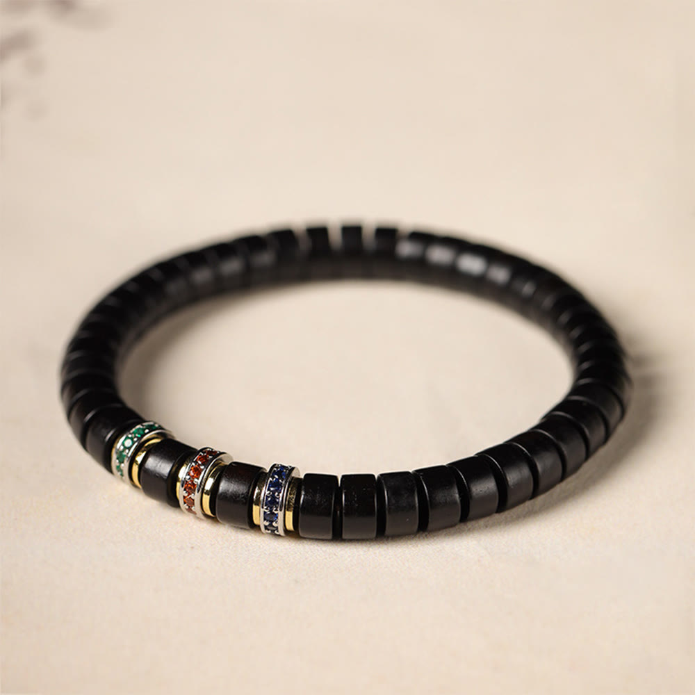 KarmaRipple's Ebony Wood Small Leaf Red Sandalwood Zircon Peace Bracelet p1