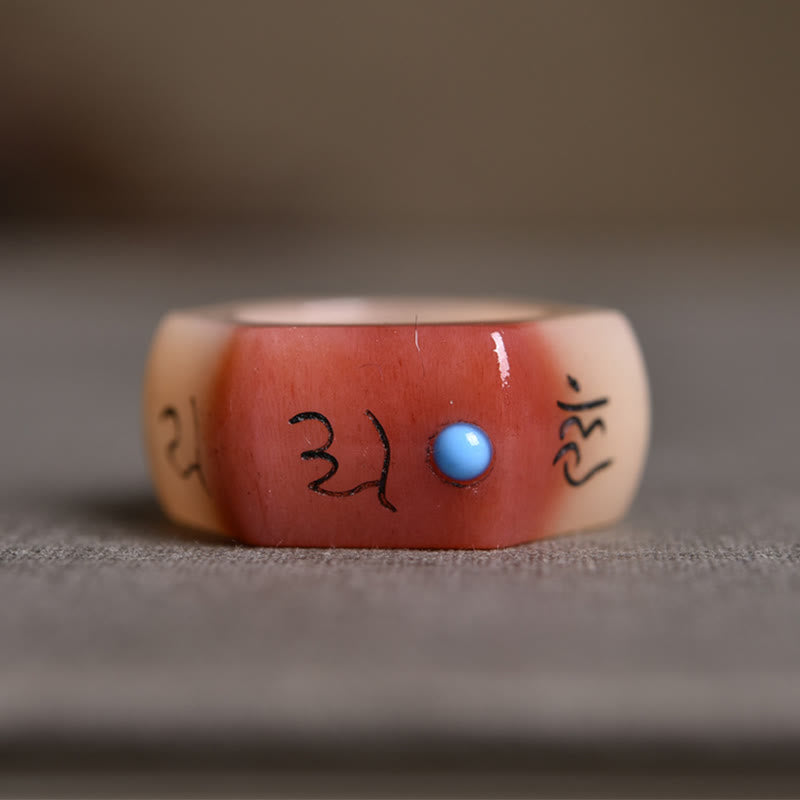 KarmaRipple's Camel Bone Om Mani Padme Hum Carving Protection Ring p3