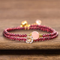 KarmaRipple's Authentic Flower Garnet Pink Gemstone Calm Double Wrap Bracelet