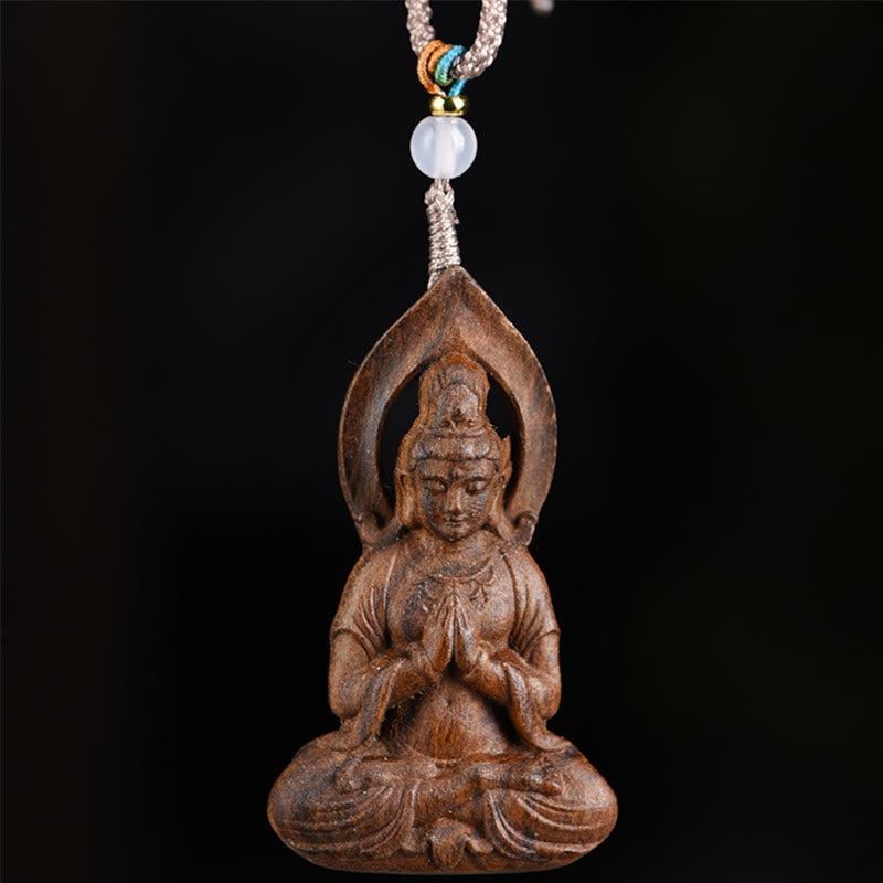 KarmaRipple's Qinan Agarwood Avalokitesvara Carved Peace Pendant Necklace p4