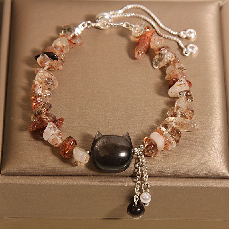 KarmaRipple's Authentic Pink Gemstone Agate Gravel Stone Cat Head Soothing Bracelet p2