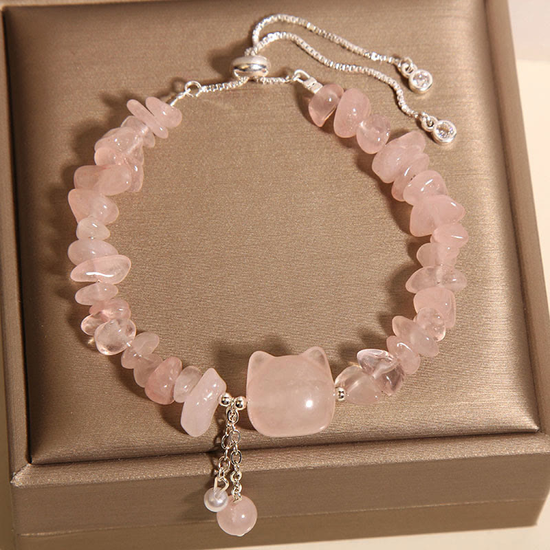 KarmaRipple's Authentic Pink Gemstone Agate Gravel Stone Cat Head Soothing Bracelet p5