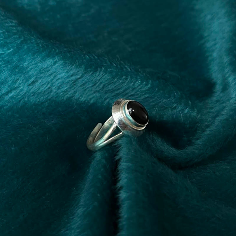 KarmaRipple's 925 Sterling Silver Handmade Black Onyx Fortune Adjustable Ring p10