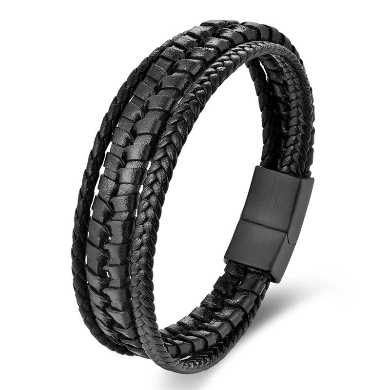 KarmaRipple's Simple Woven Pattern Titanium Steel Strengthen Multi-layer Leather Buckle Bracelet p10