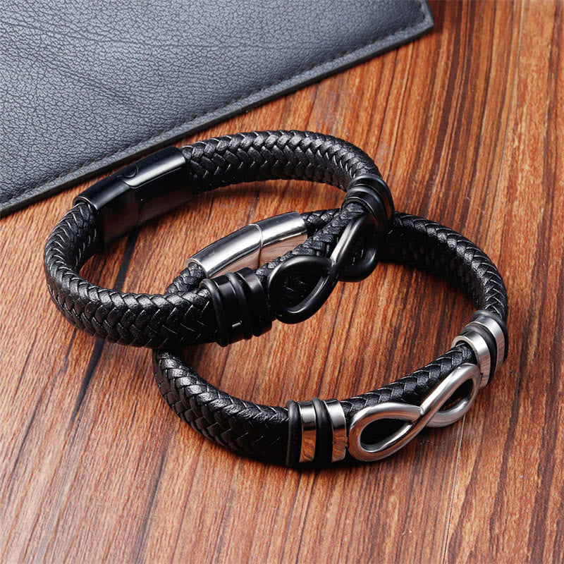 KarmaRipple's Endless Weave Design Titanium Steel Strengthen Woven Leather Buckle Bracelet p12