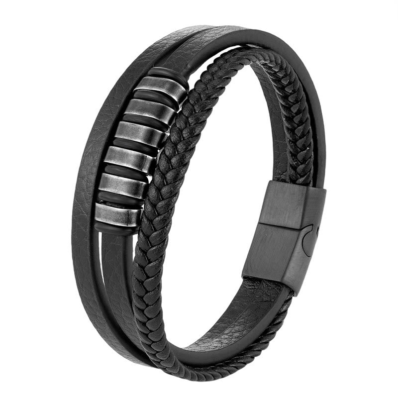 KarmaRipple's Simple Titanium Steel Woven Three-layer Leather Buckle Calm Bracelet p13