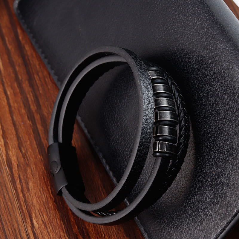 KarmaRipple's Simple Titanium Steel Woven Three-layer Leather Buckle Calm Bracelet p10