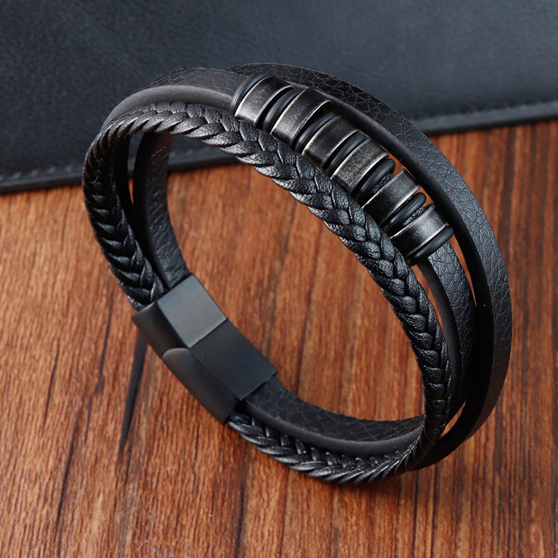 KarmaRipple's Simple Titanium Steel Woven Three-layer Leather Buckle Calm Bracelet p2
