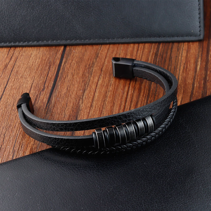 KarmaRipple's Simple Titanium Steel Woven Three-layer Leather Buckle Calm Bracelet p3