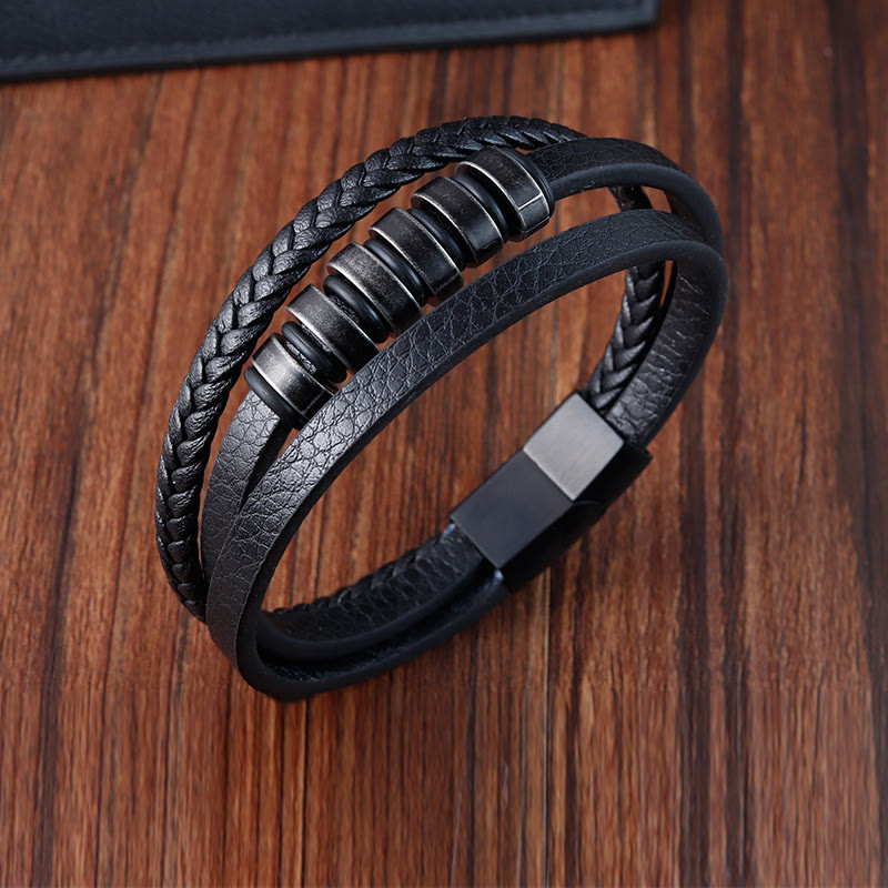 KarmaRipple's Simple Titanium Steel Woven Three-layer Leather Buckle Calm Bracelet p8