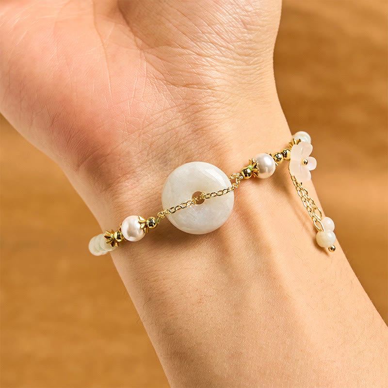 KarmaRipple's Jade Peace Buckle Beadwork Flower Prosperity Bracelet p4