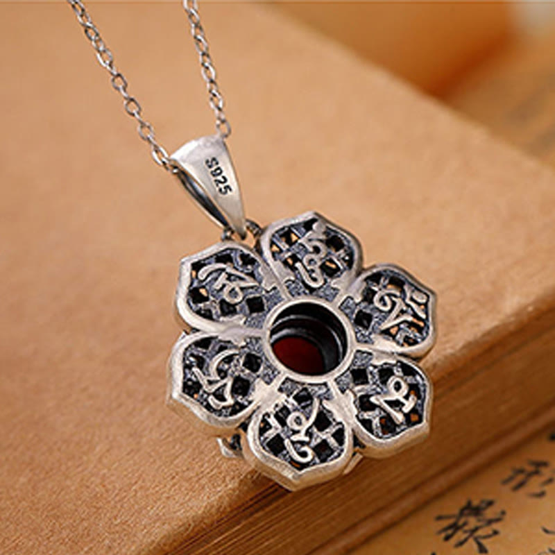 KarmaRipple's Tibetan Om Mani Padme Hum Lotus Pattern Red Agate Bronze Peace Pendant Necklace p4